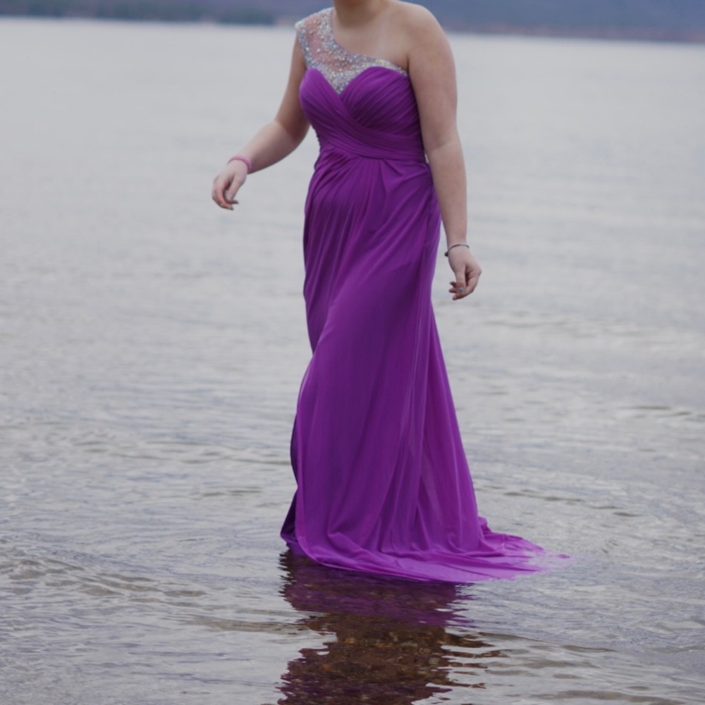 La Femme Purple Sequin Back Gown